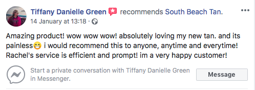 Tiffany Green Tan FB testimonial